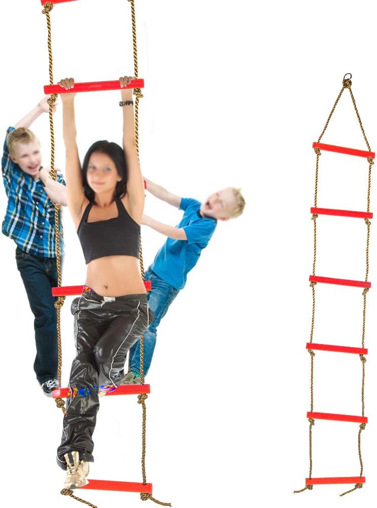 woobles 6.5 ft. Climbing Rope Ladder for Kids - Swing Set Accessories - Playground Hanging Ladder for Swing Set - Tree Ladder Toy for Boys Children, Climbing Ladder Toy Exercise Equipment(red) - Image 1